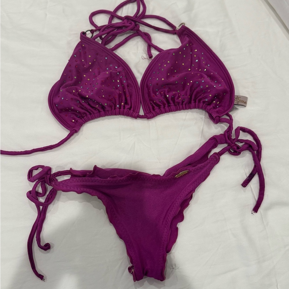 Luli Fama Purple Bikini with Gold Details